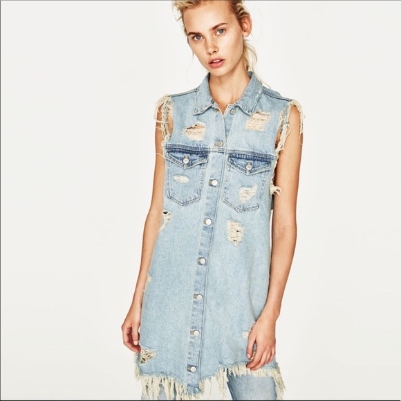 Zara Dresses & Skirts - Zara denim distressed dress